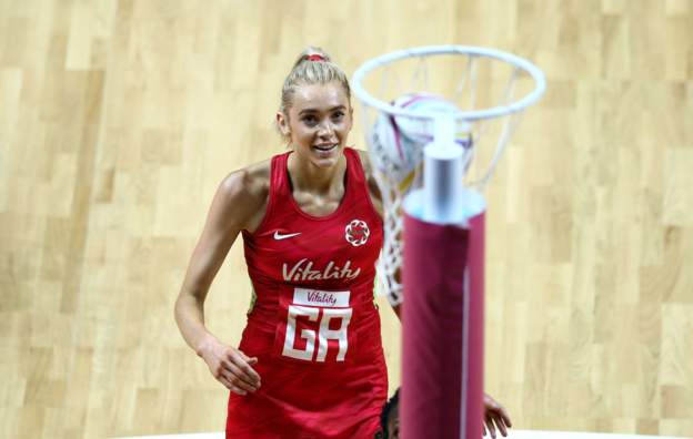 Joanne Harten of England at Vitality Netball World Cup 2019