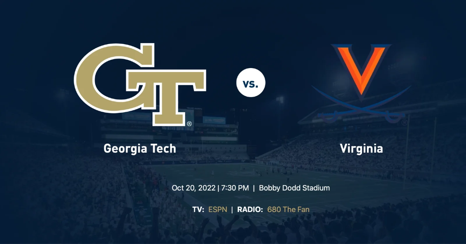 How to watch Virginia at Georgia Tech Week 8 game on ESPN schedule