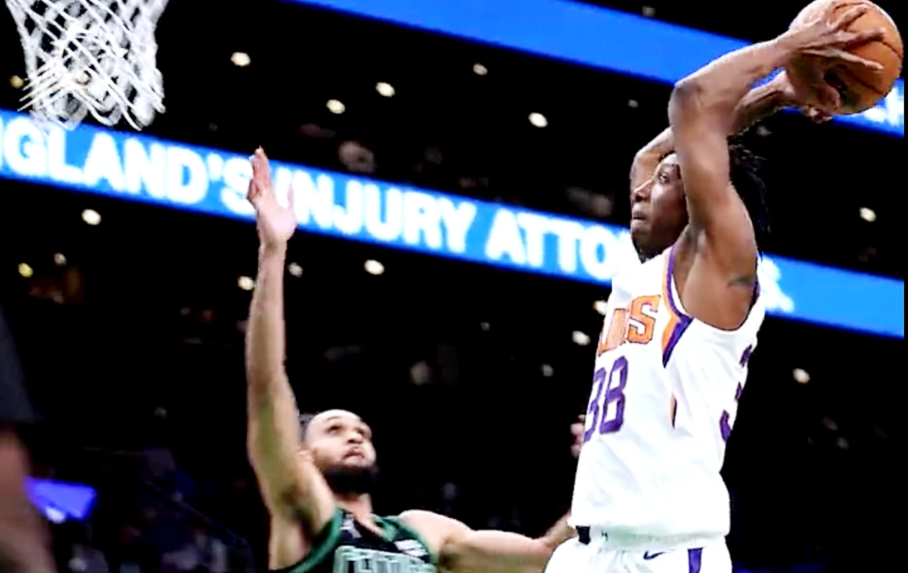 Saben Lee of Phoenix Suns dunks during the game against the Celtics