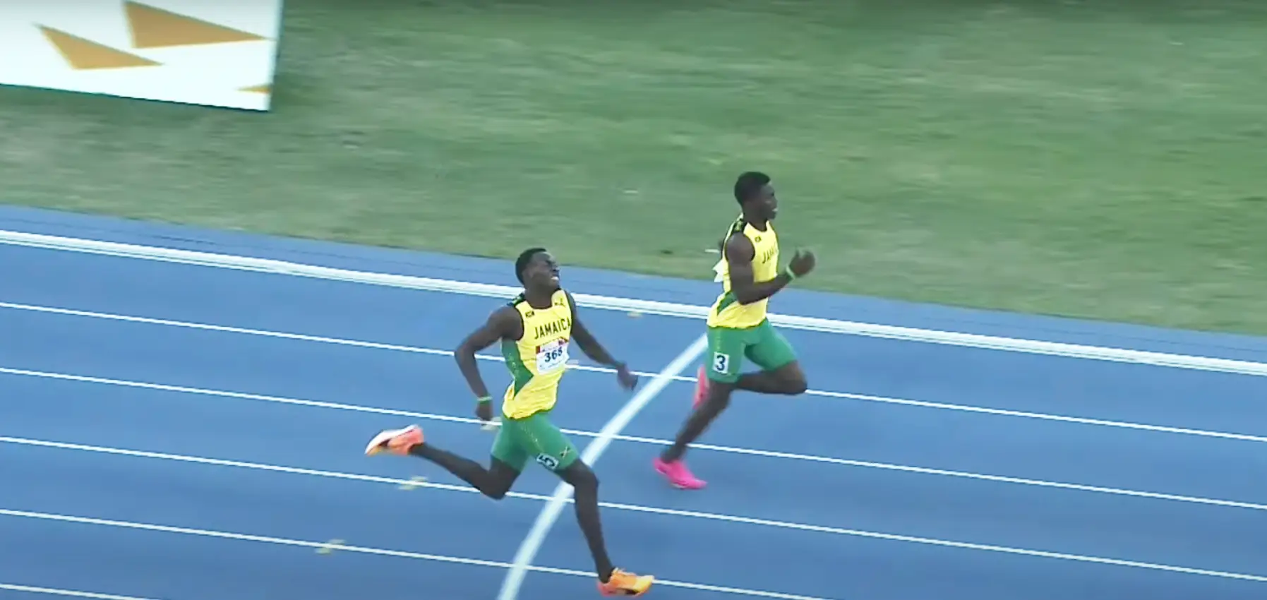 Jamaica runners in action in the U20 boys 400m finals at the 2023 Carifta Games
