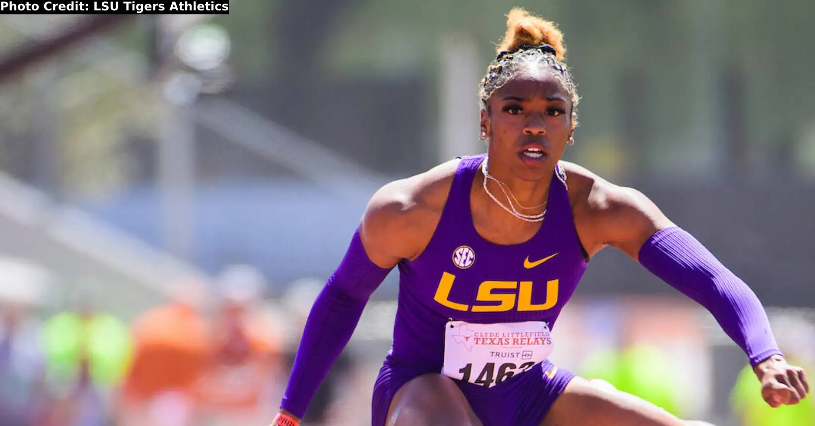 Alia Armstrong of LSU in the women's 100m hurdles