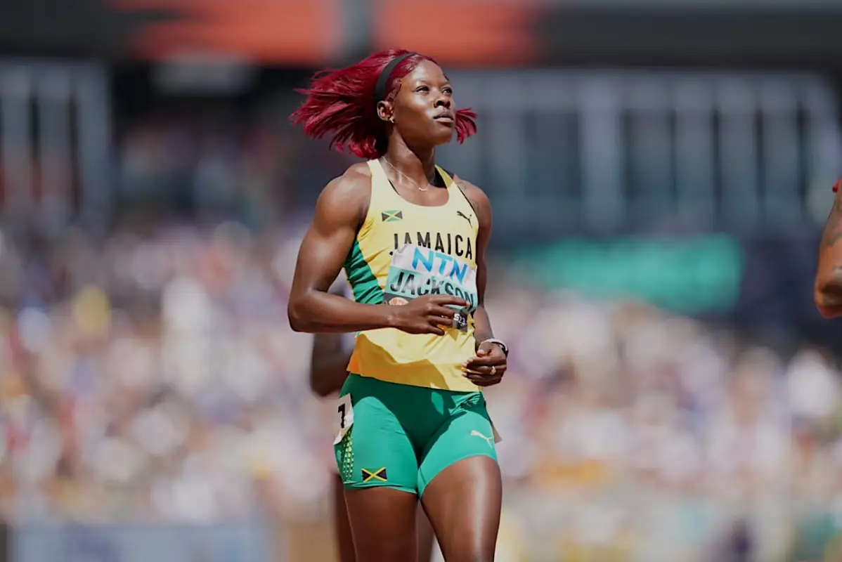 Shericka Jackson in the women's 100m at the World Athletics Championships 2023 in Budapest