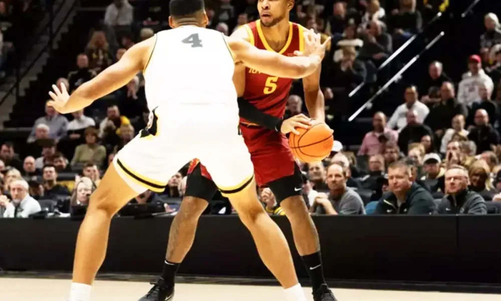 Joshua Jefferson of Iowa State with the ball against Purdue